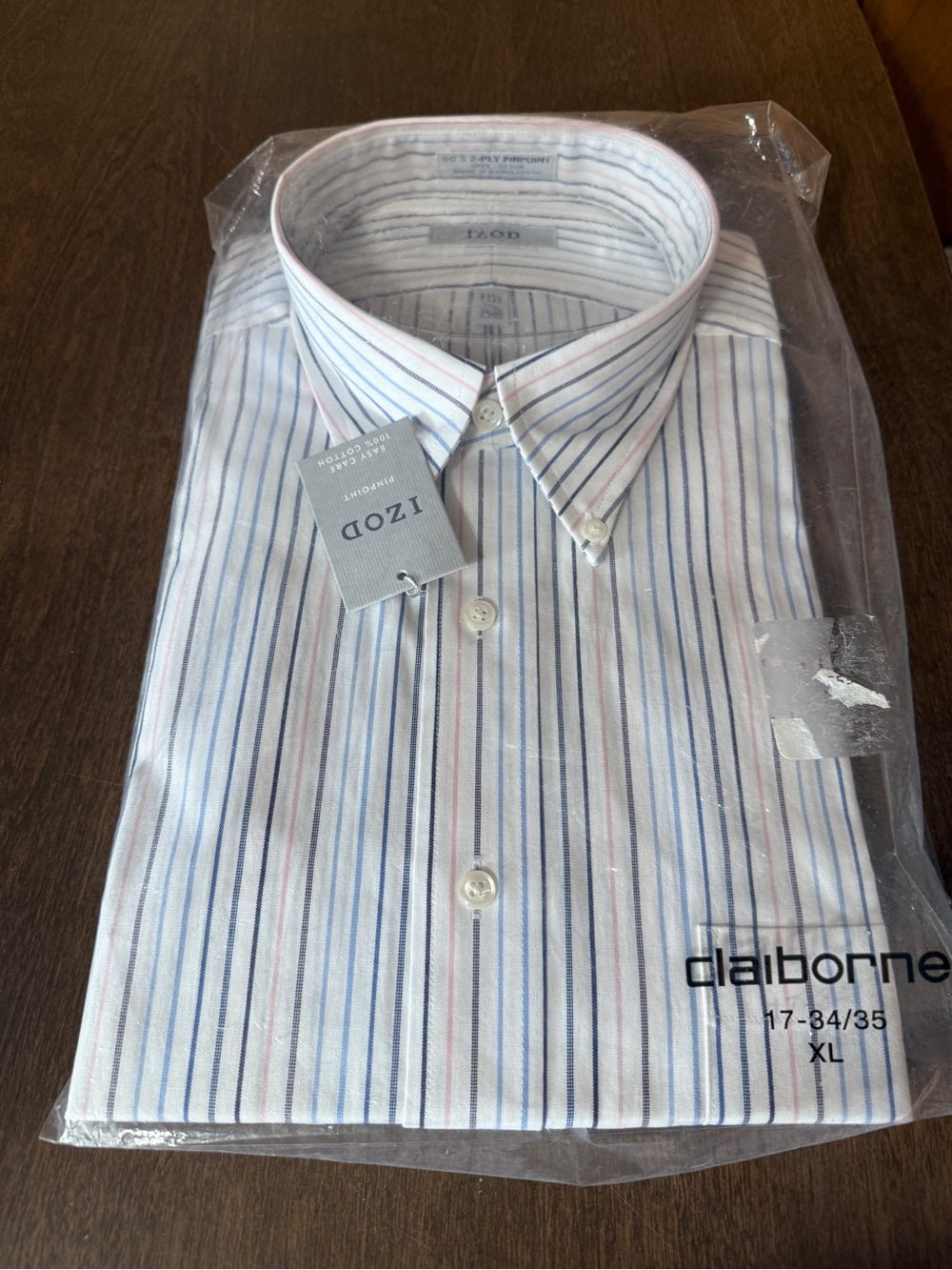IZOD Men's Dress Shirt XL 17.5 32/33 2-Ply Pinpoint 100% Cotton Multi Color